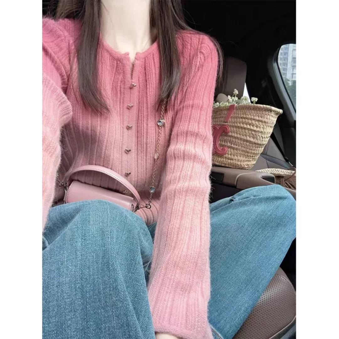【高个子定制】粉色渐变针织毛衣早秋上衣外套