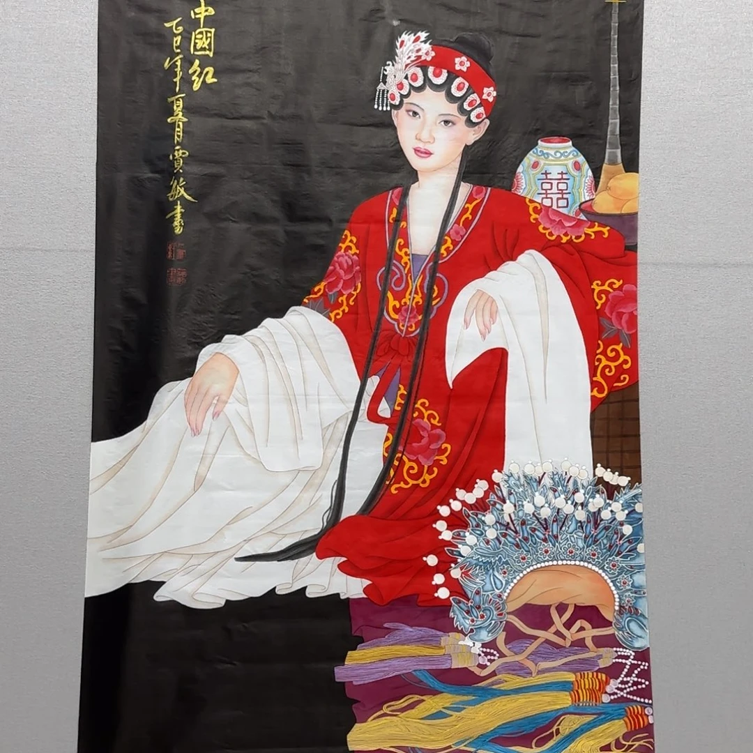 国画绢本工笔仕女图贾敏