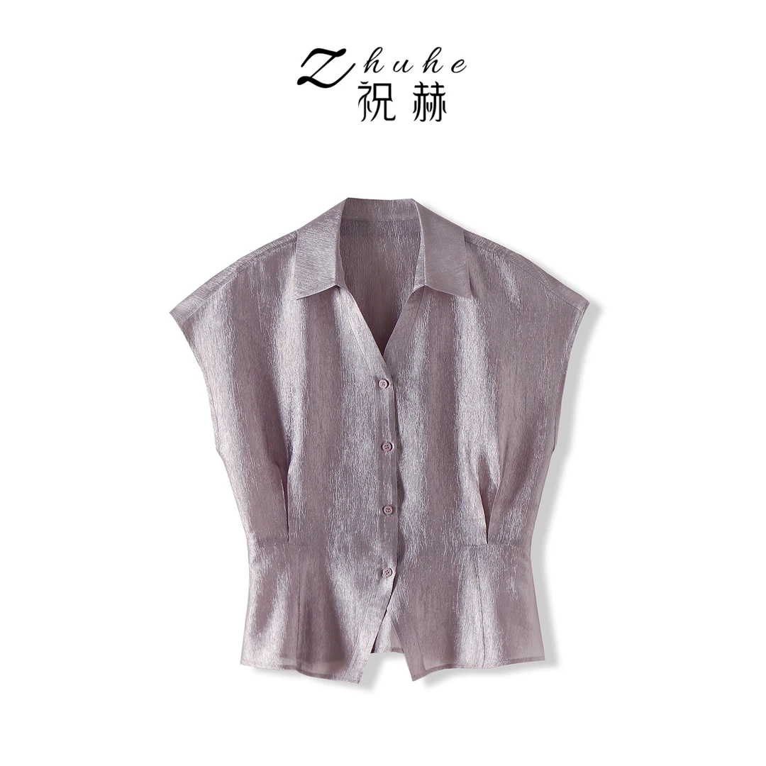 ZHUHE祝赫-气质轻薄舒适显瘦时尚无袖衬衫-5XS20093