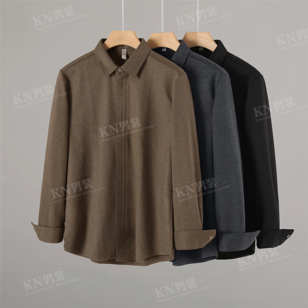 2025秋季新款纯色简约无痕男士衬衫轻奢时尚百搭免熨烫磨毛衬衣