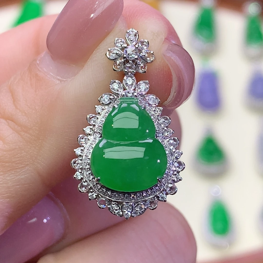 翡翠18K金镶嵌吊坠(不含链)