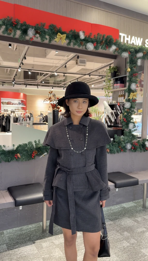 溯时 双面时尚法式连帽短外套轻熟风女士气质少女风套装