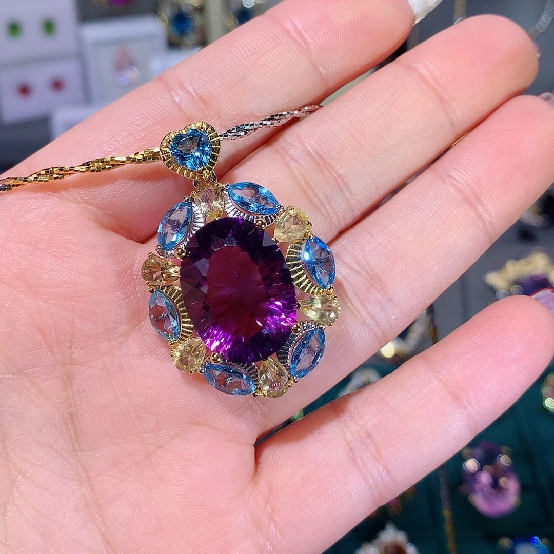 紫晶颈饰银S925镶嵌吊坠