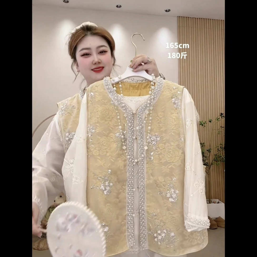 2025新款薄款上衣刺绣重工钉珠时尚中式国风马甲百搭遮肉显瘦