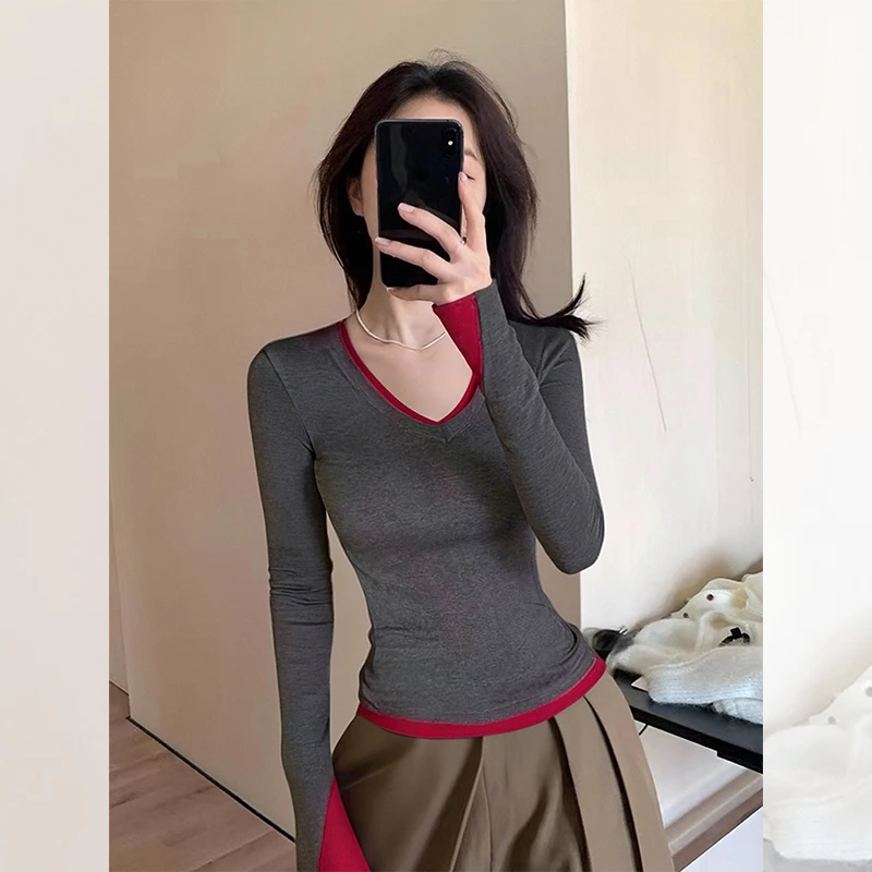 别致独特网红炸街漂亮洋气高贵小衫修身内搭打底上衣长袖t恤女秋