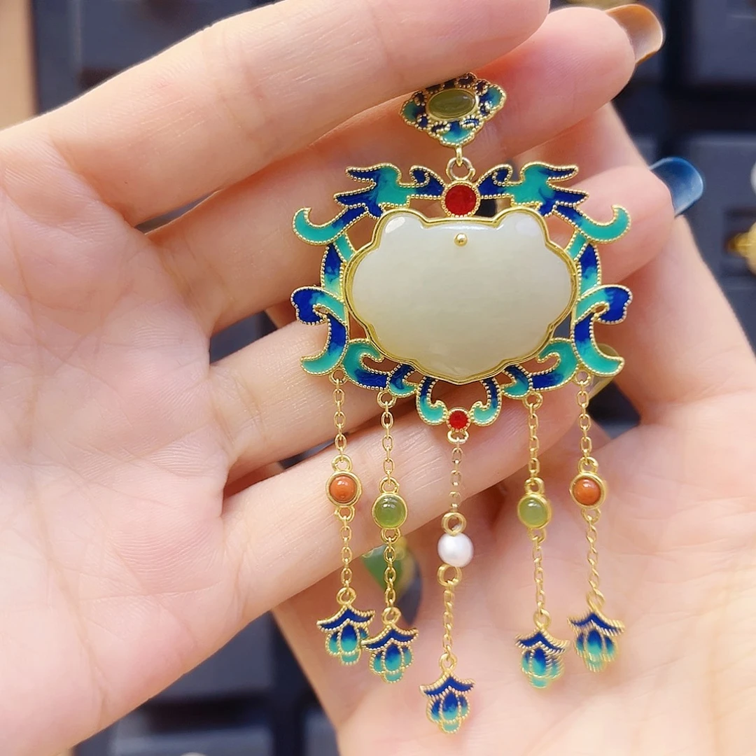 和田玉银S925镀金镶嵌颈饰