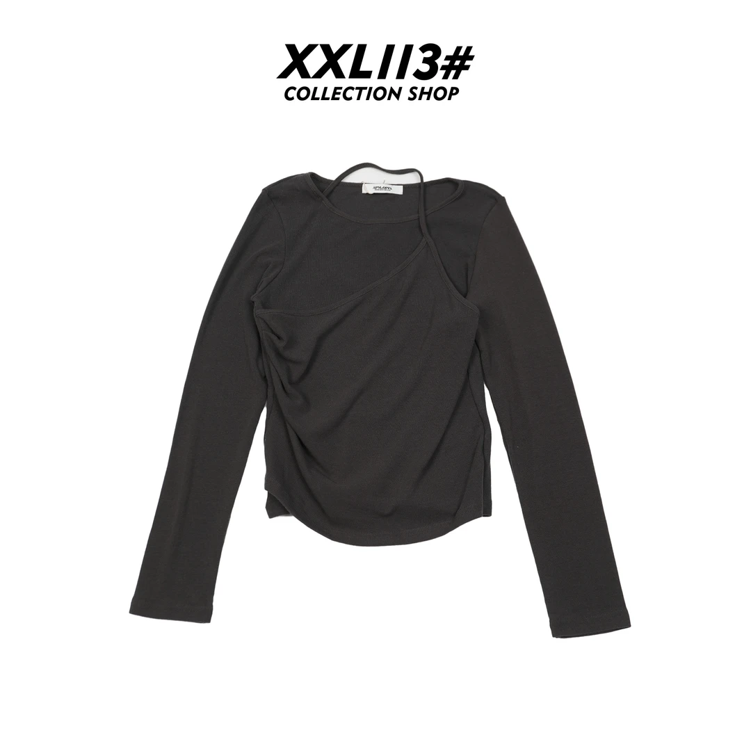 113* CENTRALIZED SHOP常规款长袖褶皱T恤灰色紧身上衣X5F27H6647