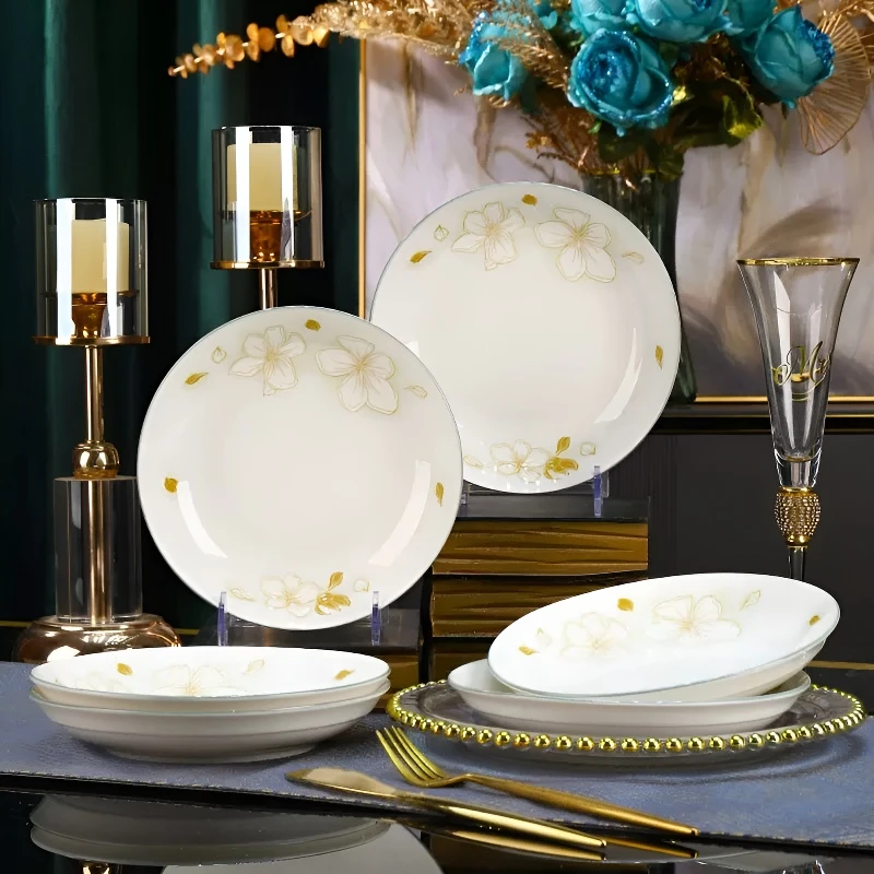 陶瓷盘菜盘家用2025新款釉下彩加厚菜碗盘轻奢可微波碗盘碟餐具LQ