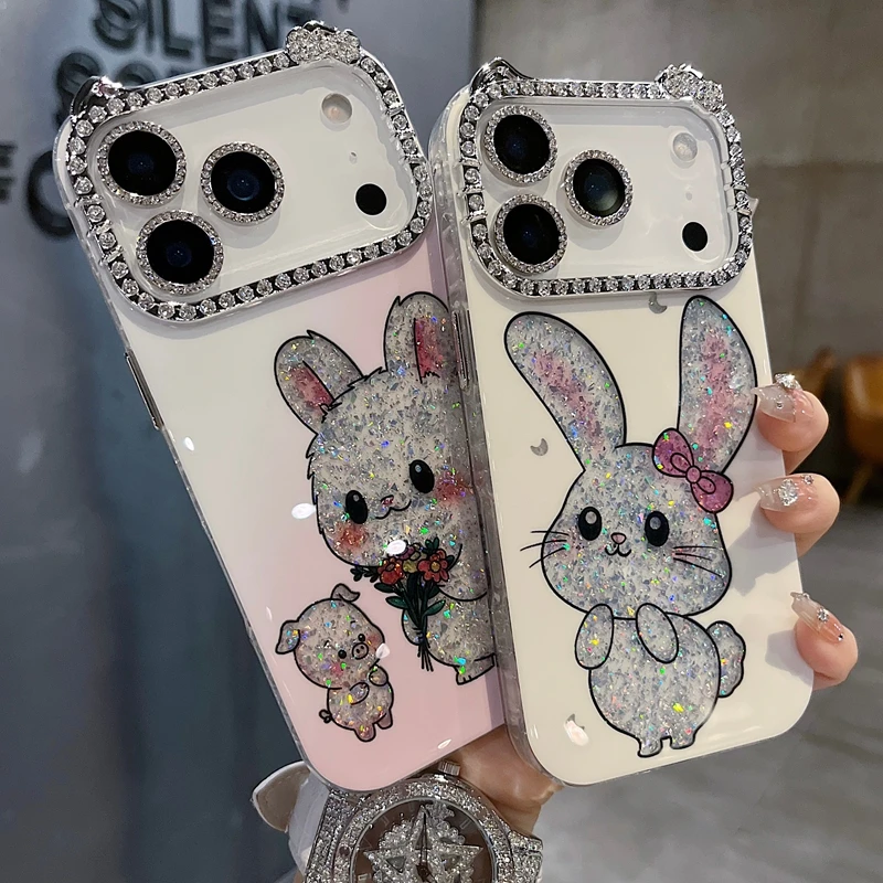 适用苹果系列iPhone17新款手机壳可爱风米底月亮兔子爆闪猫咪镜框
