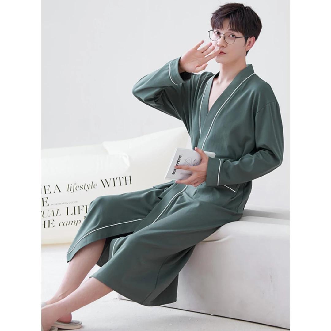 男士睡衣浴袍睡袍纯棉2025年新款长袖青年款浴衣高级感大码家居服