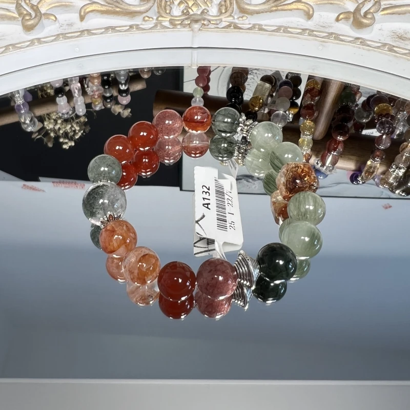 【向阳而生】喜木火 A132 天然绿发晶+红胶花+黑金超方糖