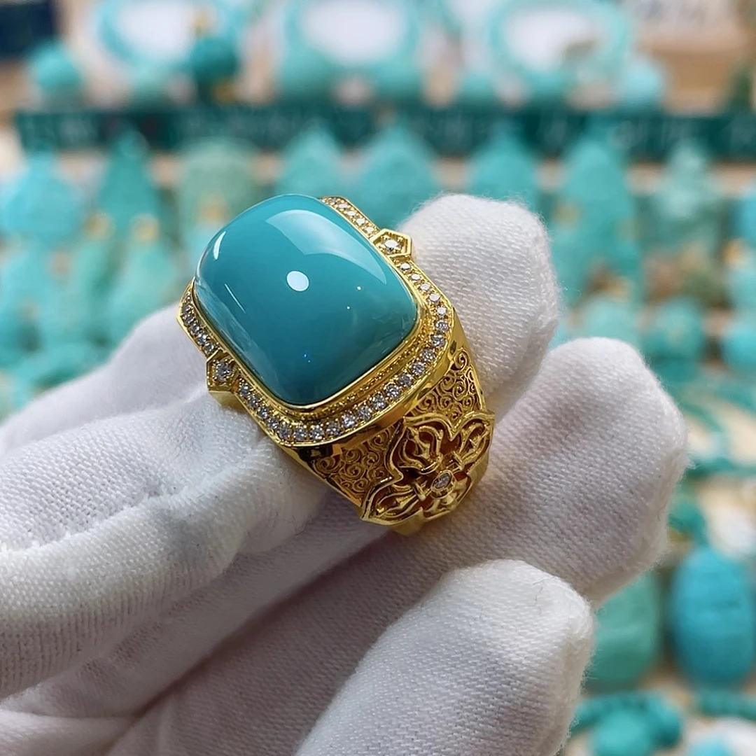 绿松石珠宝奇石18K金镶嵌