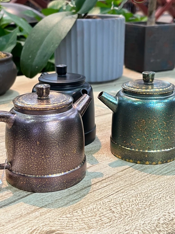 微雨  贝壳烧工艺紫砂壶/紫金/绿金效果 原矿大红袍泥170cc