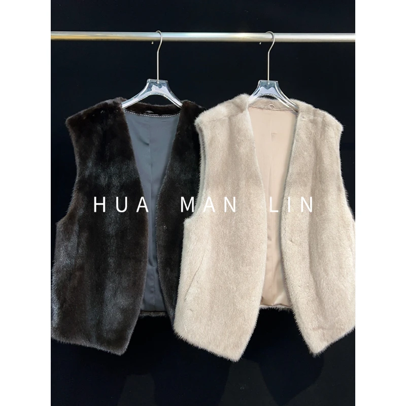 【花滿林】两色V领阔版水貂马夹2625