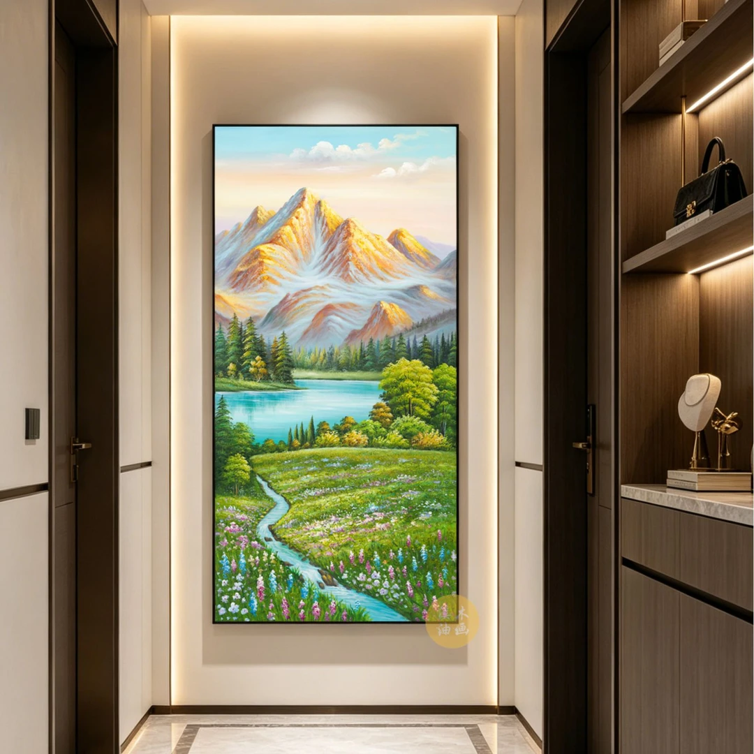 金山玄关装饰画高级感挂画手绘油画现代简约风客厅装饰画立体画