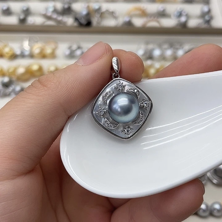 银S925镶嵌海水珍珠吊坠(不含链)