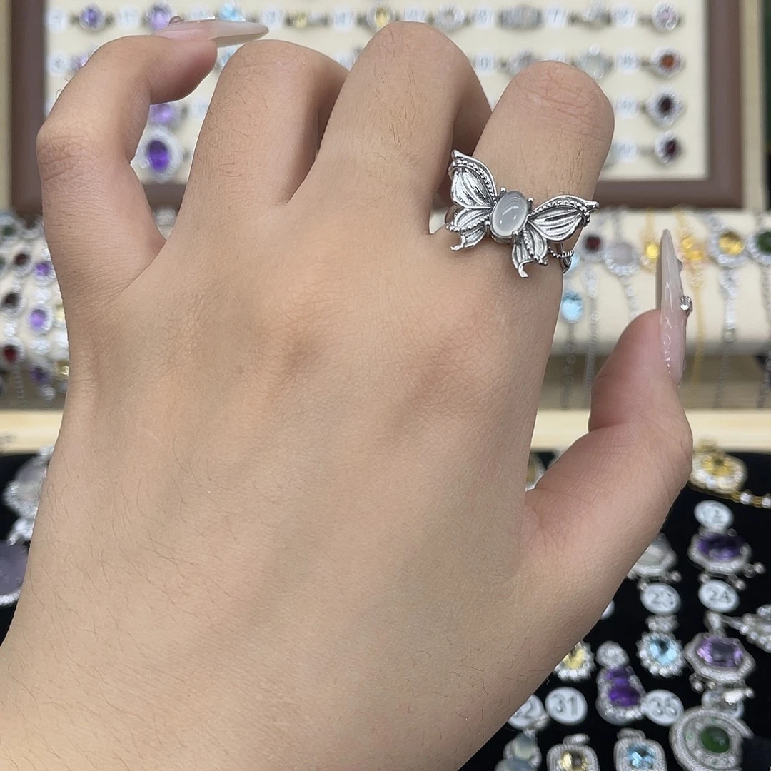 岫玉银S925镶嵌戒指