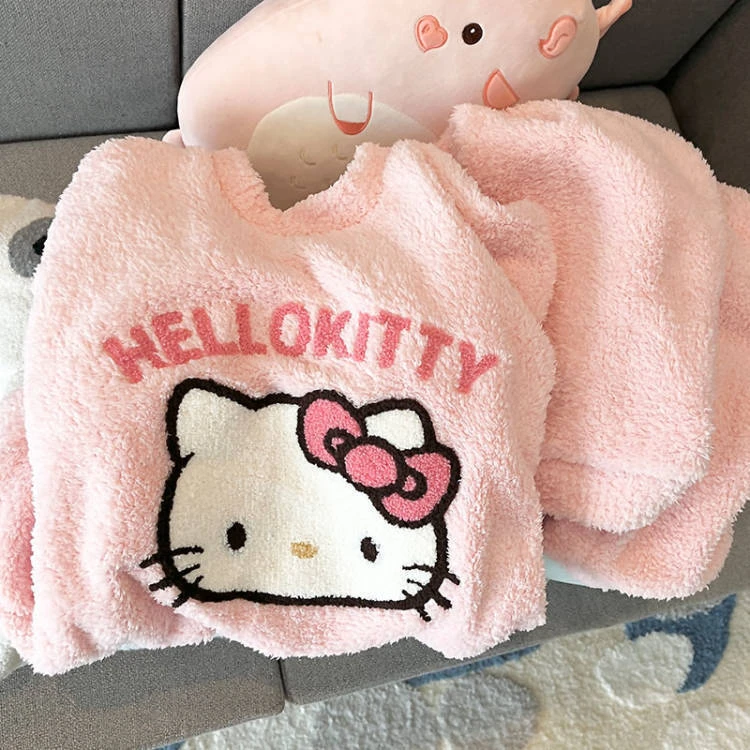 高级感睡衣女加厚加绒卡通甜梦保暖家居服可爱秋冬天少女凯蒂猫女