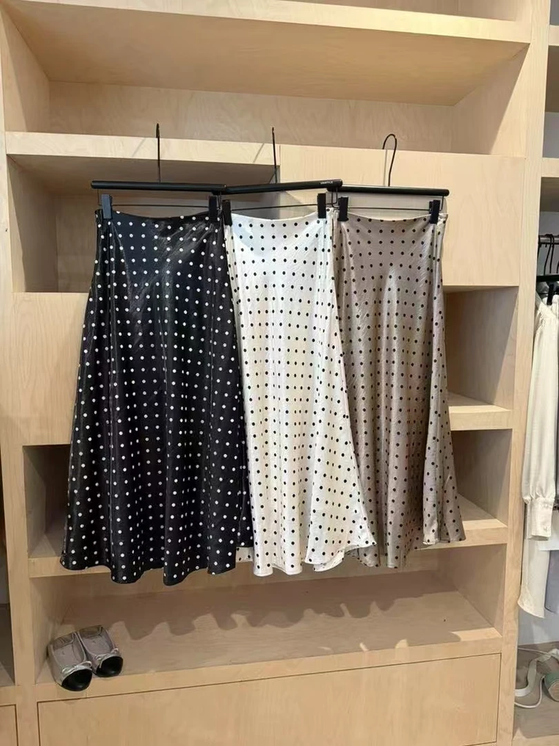 米古古UN #89005#福 垂感波点缎面气质半身裙（腰围64 裙长95）