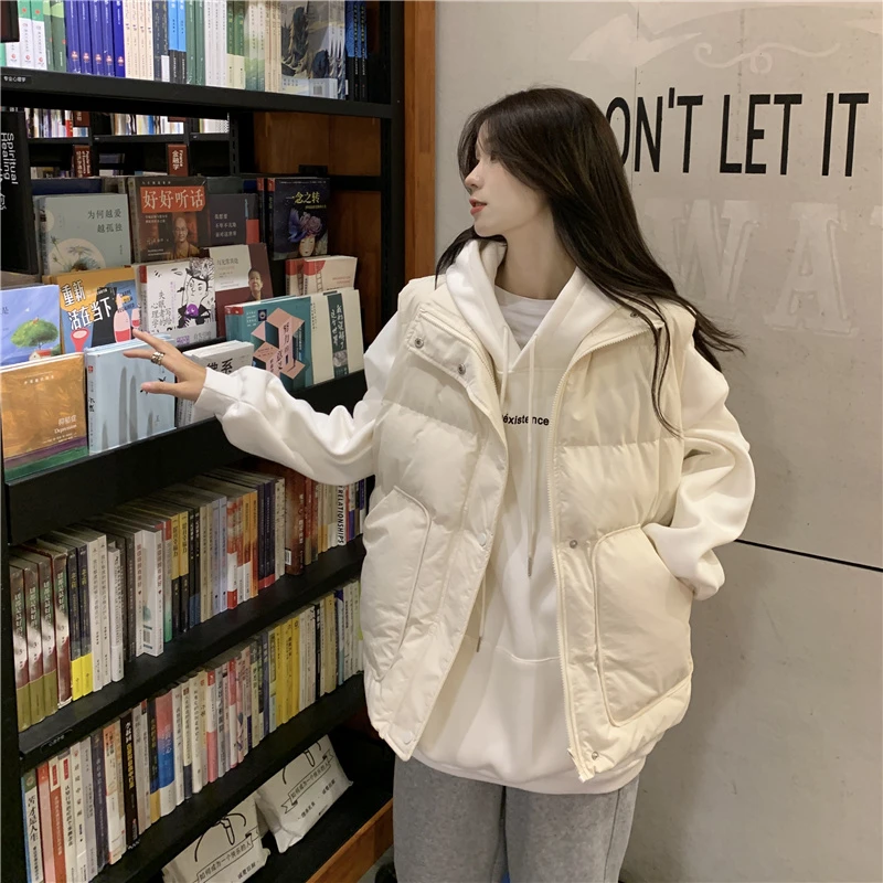 高级外套反季马甲女年新款加厚无袖背心坎肩白色马夹外套棉