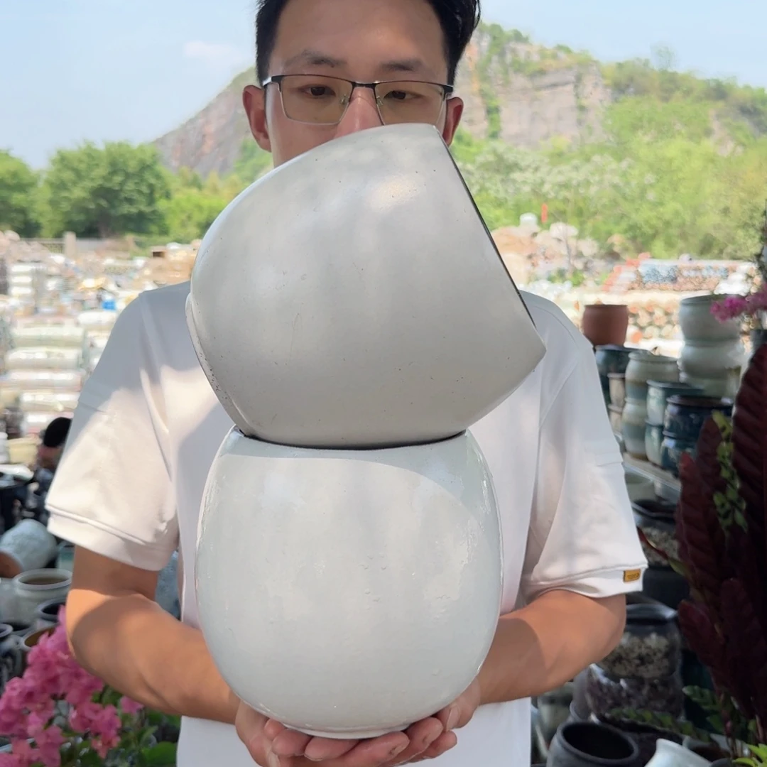 紫砂花盆口16高20（蛋壳白色定制两个
