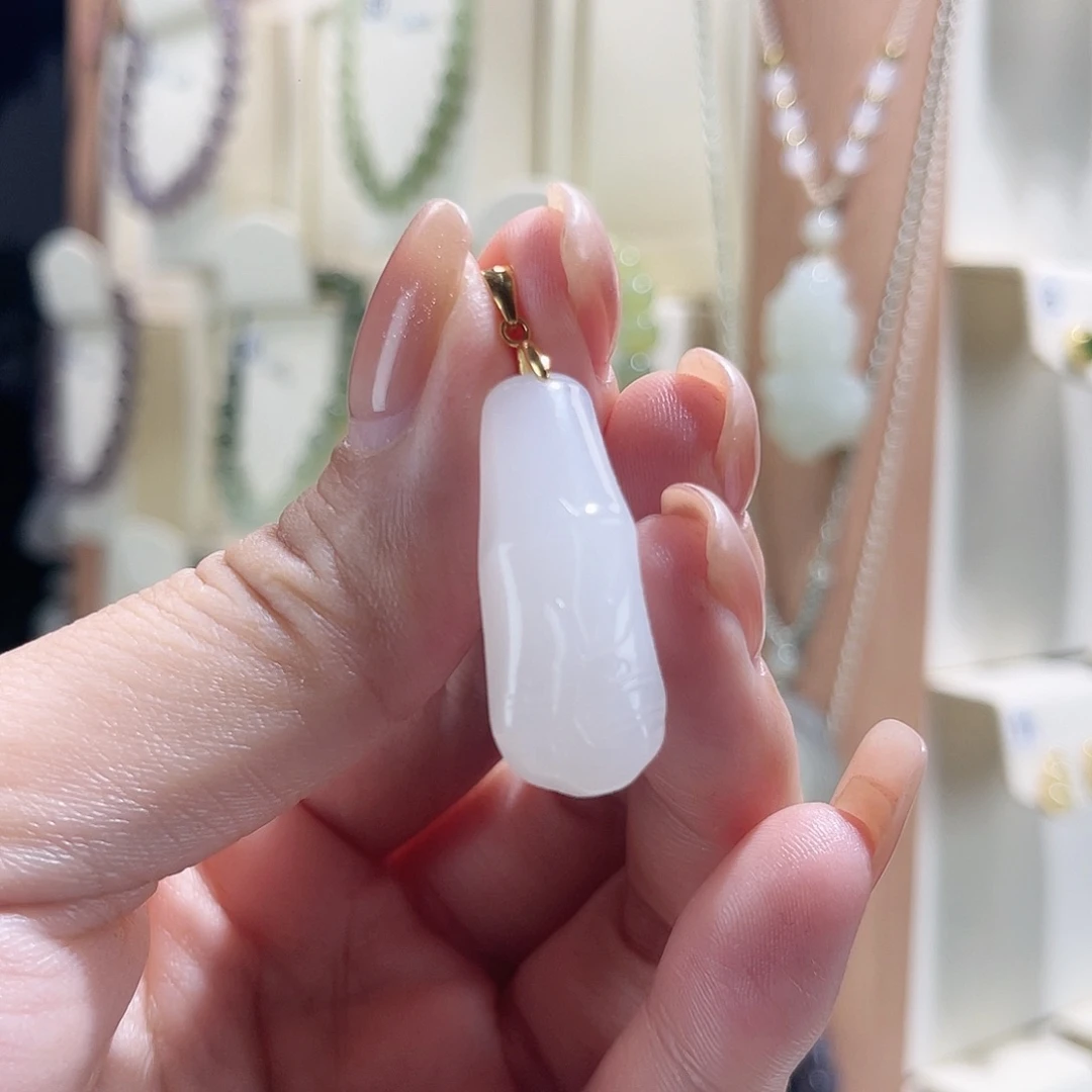 和田玉银S925镀金镶嵌颈饰竹节