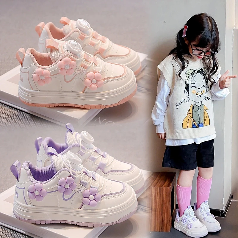 ABC儿童板鞋2025春秋新款旋转纽扣公主鞋休闲软底运动小白鞋防滑.