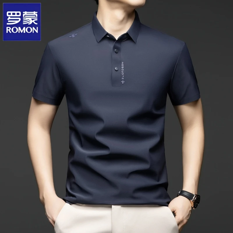 罗蒙夏季冰丝丝滑短袖男士Polo衫商务休闲高档无痕翻领速干上衣潮
