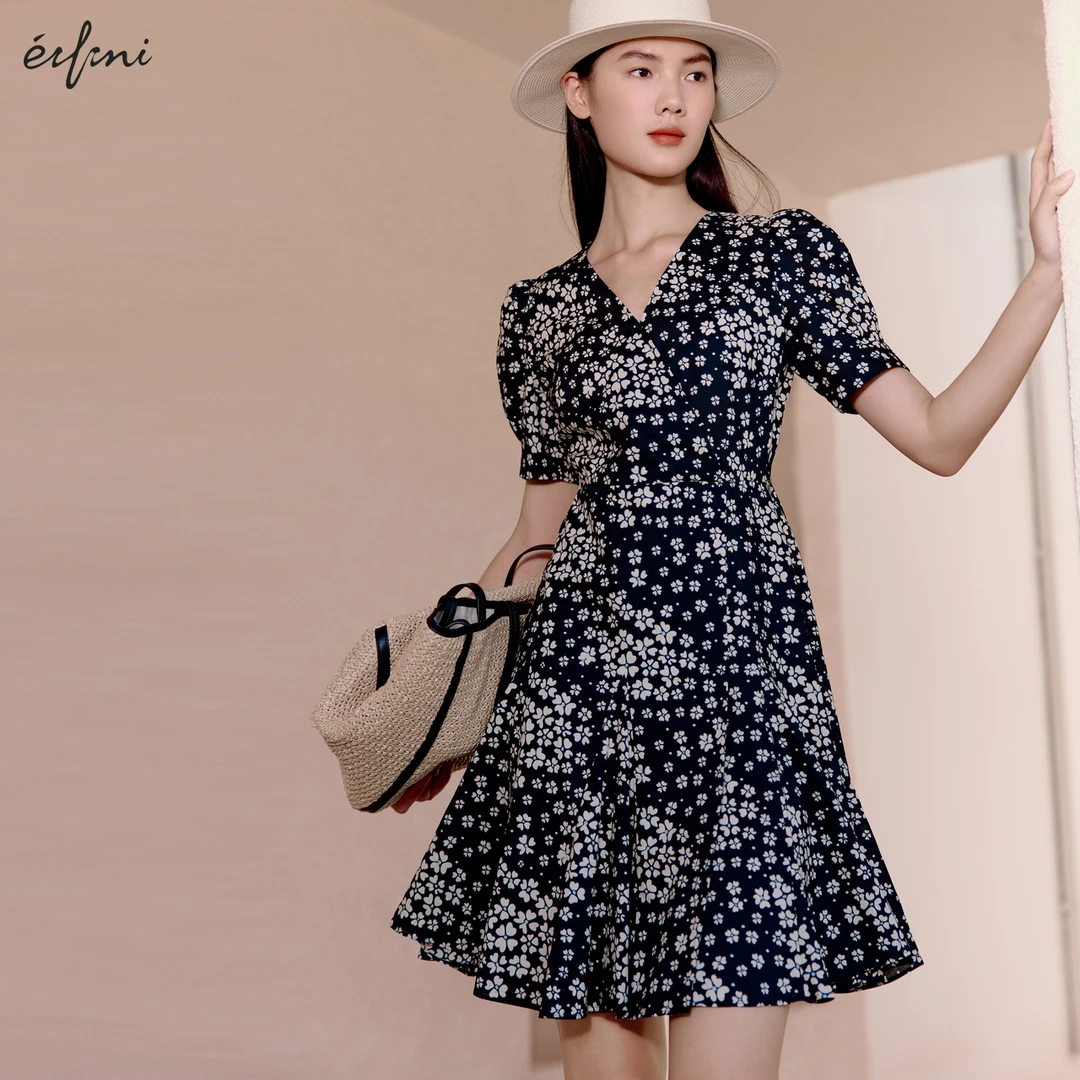 【商场同款】伊芙丽复古法式碎花连衣裙女25夏季新款裙子1E4592641