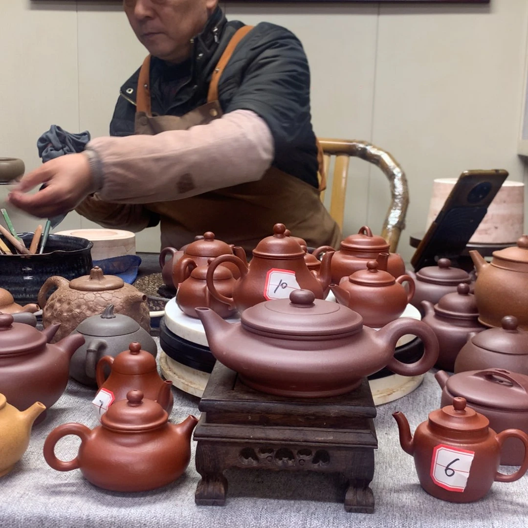 紫泥茶壶虚扁200 C半手工制作