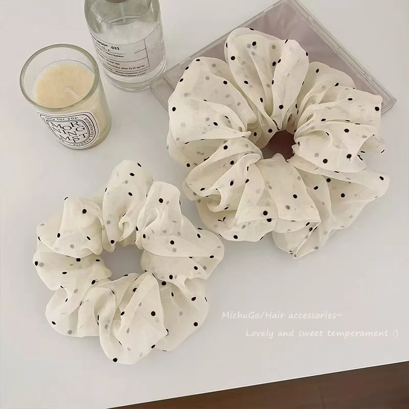 时尚网纱波点大肠发圈头饰女耐用褶皱头绳高弹力丸子头发绳橡皮筋