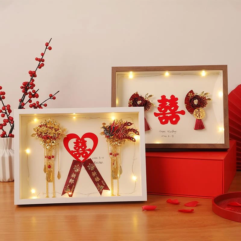 结婚胸花收藏展示相框婚庆婚礼伴郎新郎新娘襟花立体中空保存摆台