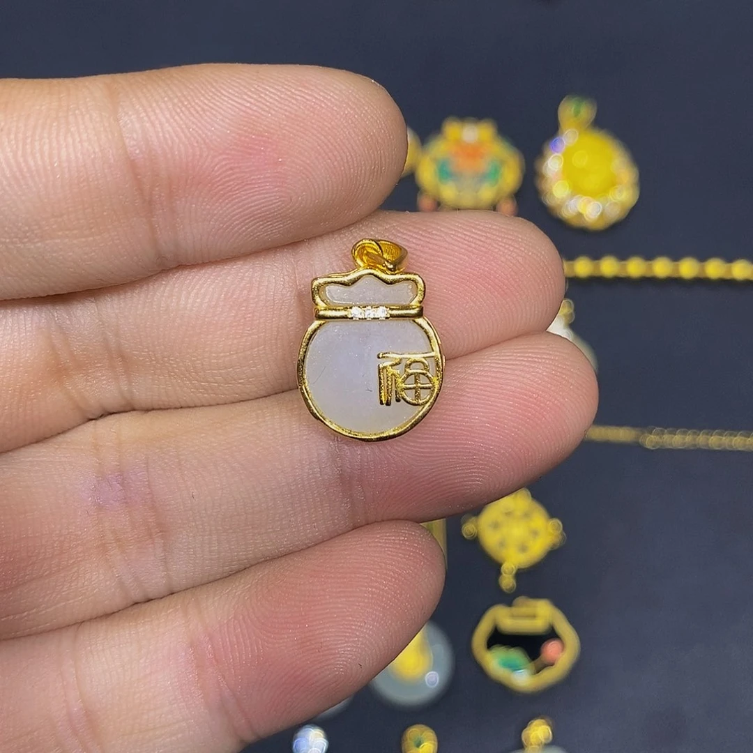 和田玉银S925镀金镶嵌颈饰