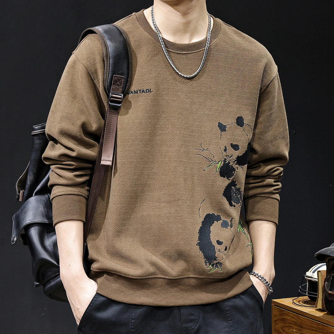 U&PURA美式熊猫绣花2025秋季新款男士卫衣春秋宽松大码长袖衣服