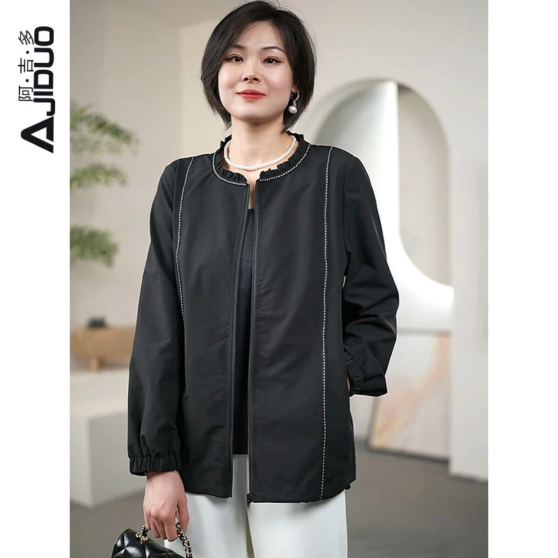 阿吉多黑色经典百搭外套2025新款设计感休闲时尚春秋大码显瘦外搭