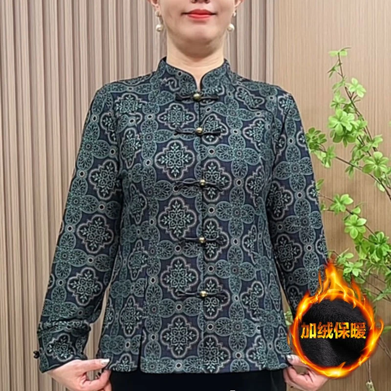 妈妈装秋冬复古加绒开衫2025新款中老年女装冬季民族风盘扣小衫