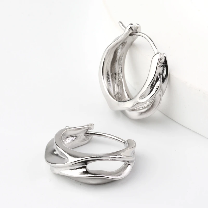 925银耳饰 重工褶皱不规则耳环女小众哑光雾面耳扣时髦耳挂法式