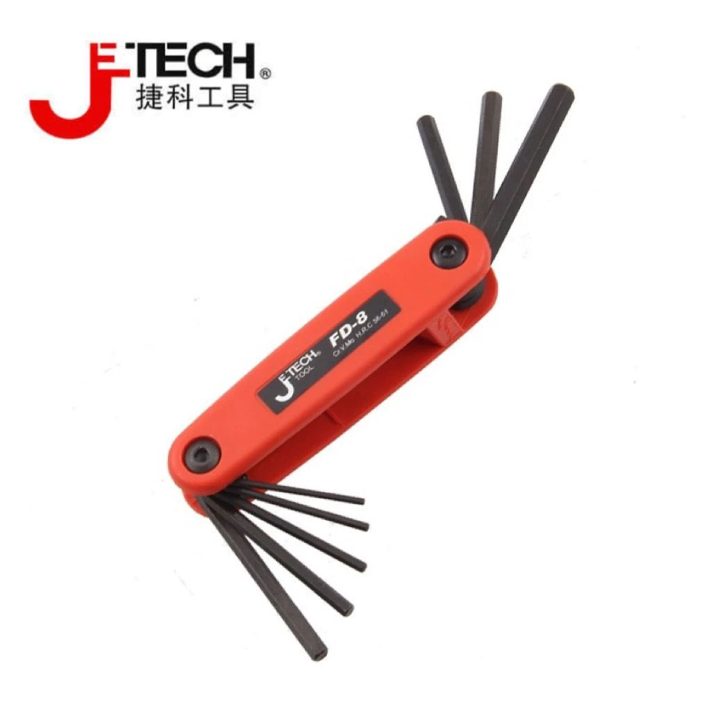 捷科工具内六角扳手套装公制平头内六角折叠式8支装便携内六角