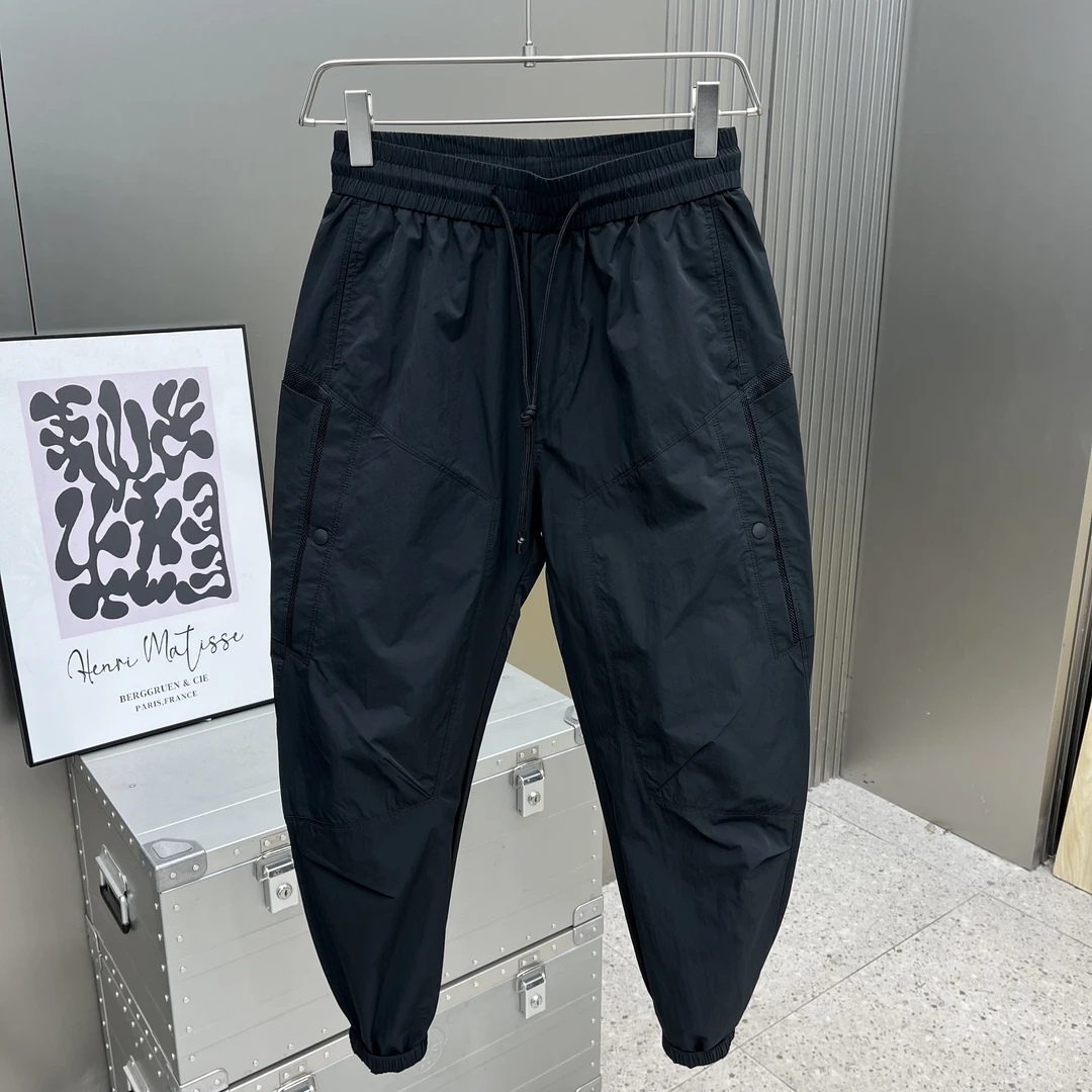 2025春夏新款男士工装裤宽松九分裤潮黑色速干哈伦裤束脚裤休闲裤