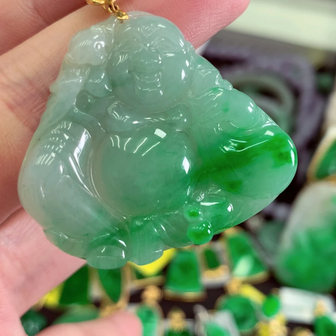 翡翠18K金镶嵌吊坠(不含链)