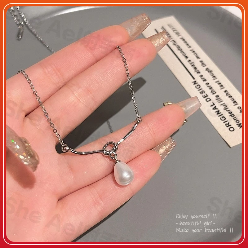 钛钢项链 绳结水滴项链女ins小众轻奢设计感笑脸锁骨链温柔冷淡风