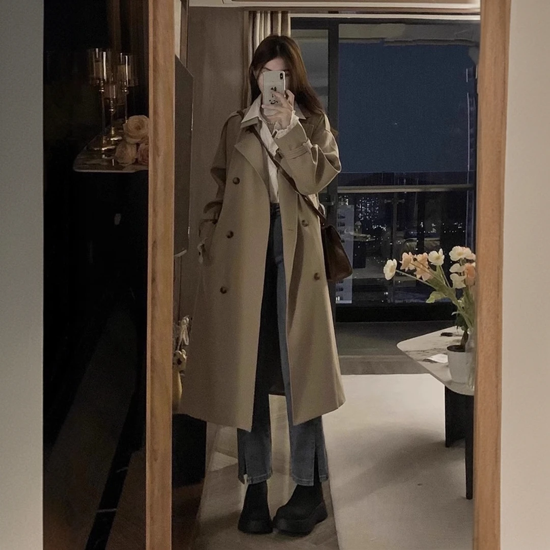 高级感风衣外套女2025春秋新款韩系中长款英伦风卡其色大衣