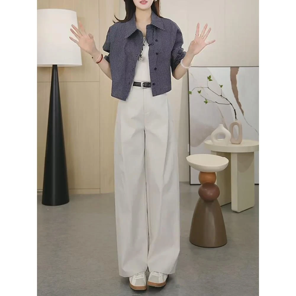 风琴裤女2025夏季薄款新款高腰显瘦宽松冰丝休闲西装阔腿裤