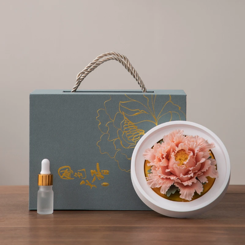 非遗手工陶瓷牡丹花香薰扩香器摆件车载办公室装饰高级感女生礼品