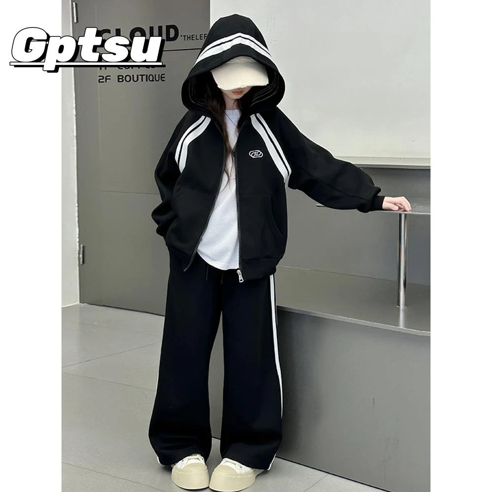 GPTSu运动套装春秋季服装儿童潮酷西式连帽夹克裤子休闲两件套潮
