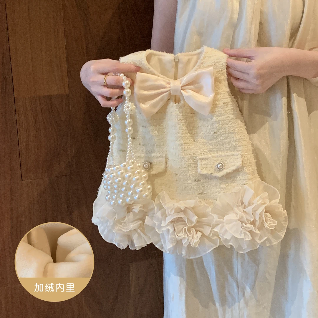 小沐沐女童小香风背心裙冬装2025新款周岁礼服小童裙女宝宝公主裙