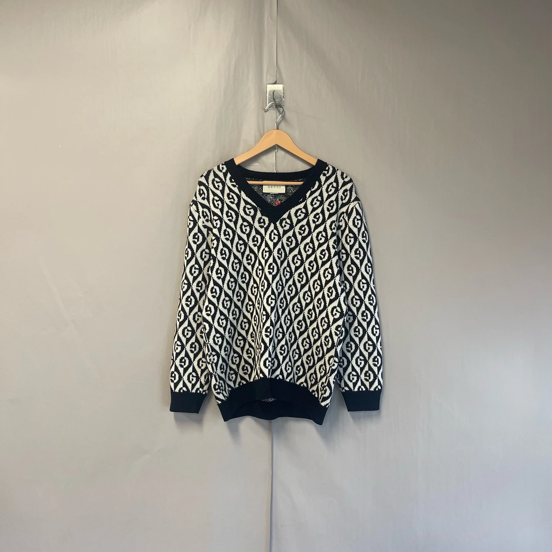99新 GUCCI/古驰 黑白针织开衫外套毛衣 s码 #7371