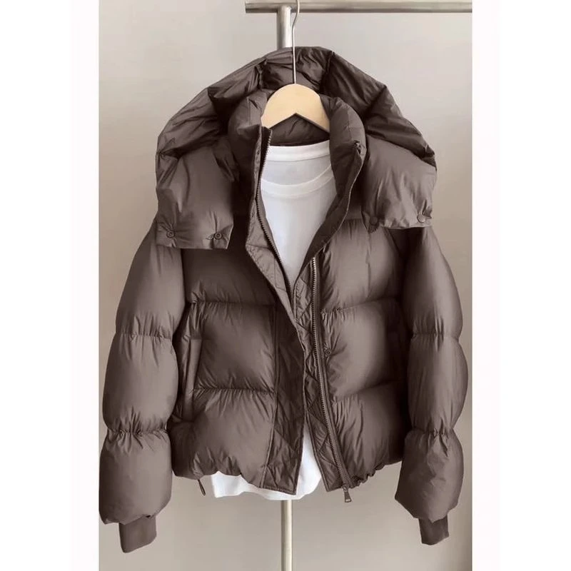 咖色短款羽绒服女2024冬季新款小个子休闲宽松90白鸭绒面包服外套