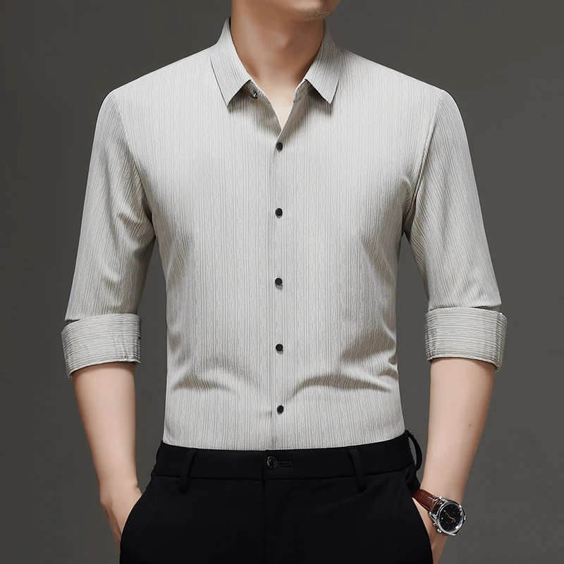 男士条纹衬衣休闲百搭秋季新款显瘦遮肉商务职业长袖衬衫轻奢潮牌