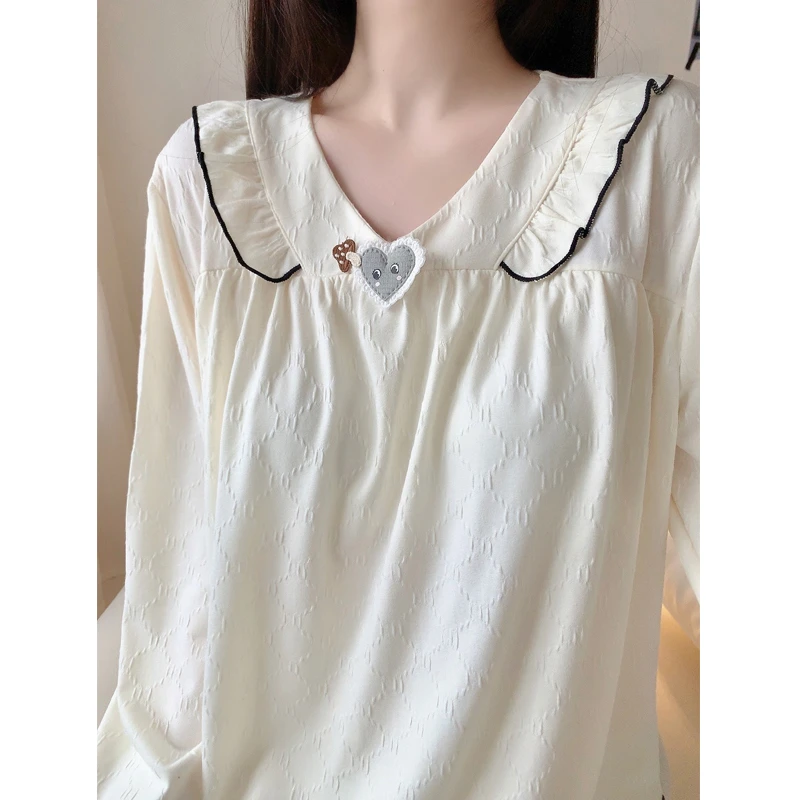 带胸垫睡衣女纯棉春秋季甜美公主风长袖套装2025年新款家居服薄款